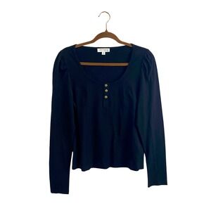 Anthem The Label Top Small S Black Long Sleeve Puff Shoulder Henley NWT $58